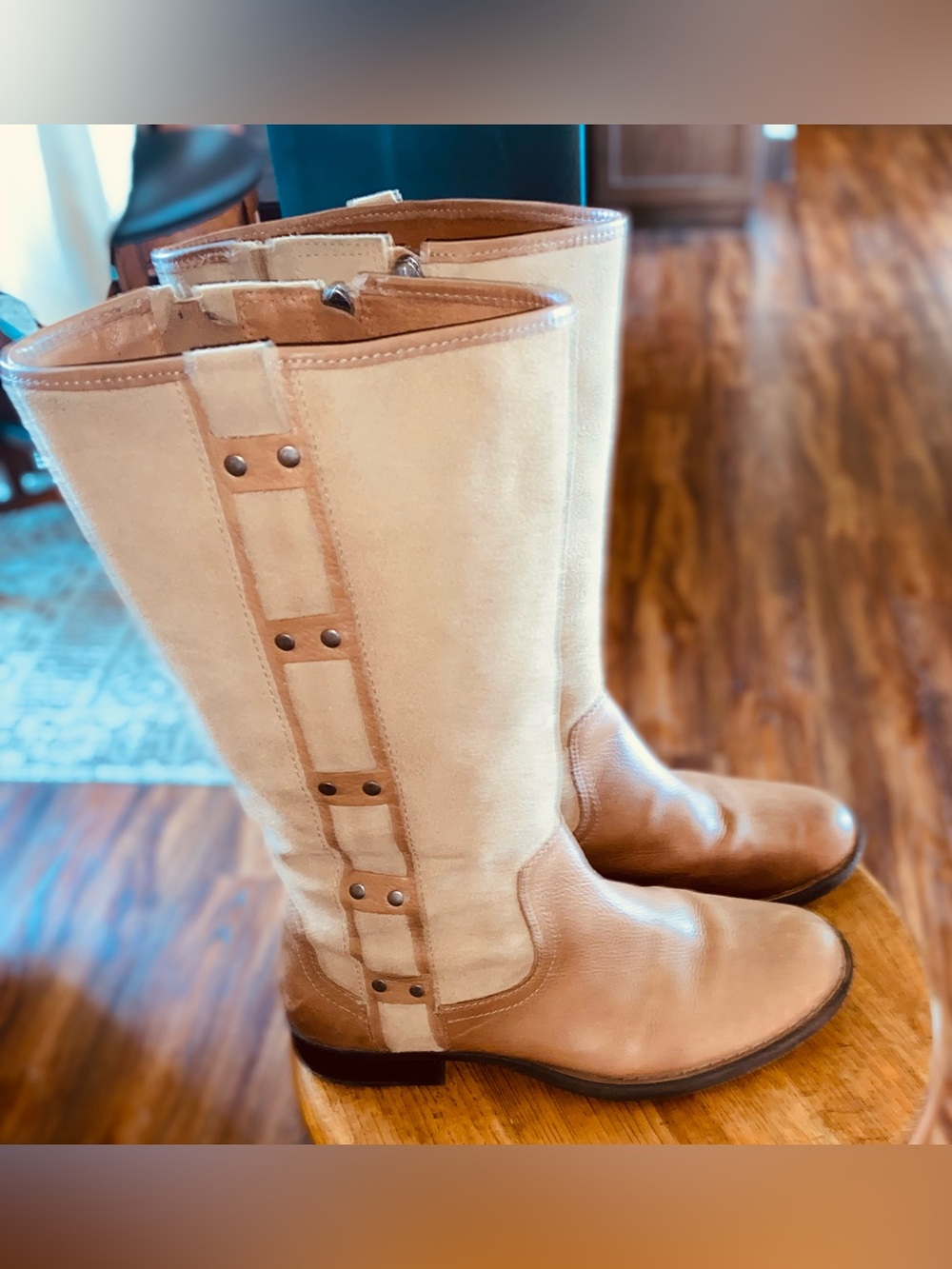 Nurture by Lamaze Two-Tone Tan and Cream Mid-Calf Stud-Accent Boots
